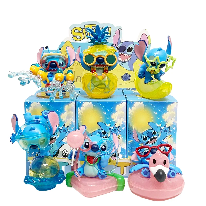 6pcs Set Lilo Stitch Blind Box Toys Summer Carnival Stitch Play Water Action Figure Cute Anime PVC Model Decor
