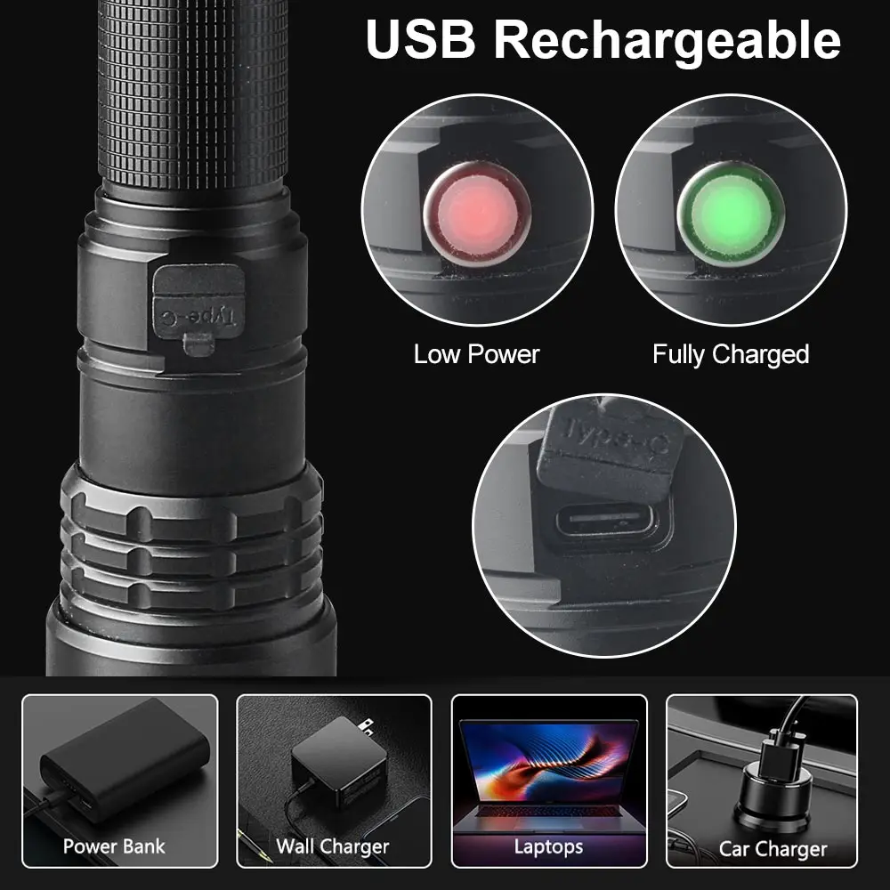 3in1 Tactical Flashlight Green/Red/White Rechargeable Zoom Hunting Flashlight Torch Professional Shooting Night Scout Light Set