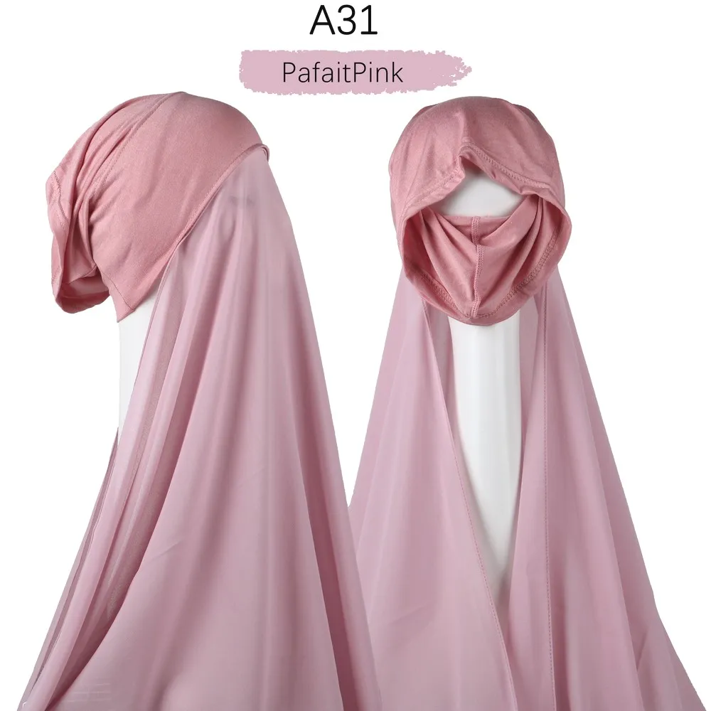 Instant Chiffon Hijab Scarf With  Inner Jersey Underscarf Cap Islam Scarves with Caps Stretch Hijabs Cover Headscarf Turbante