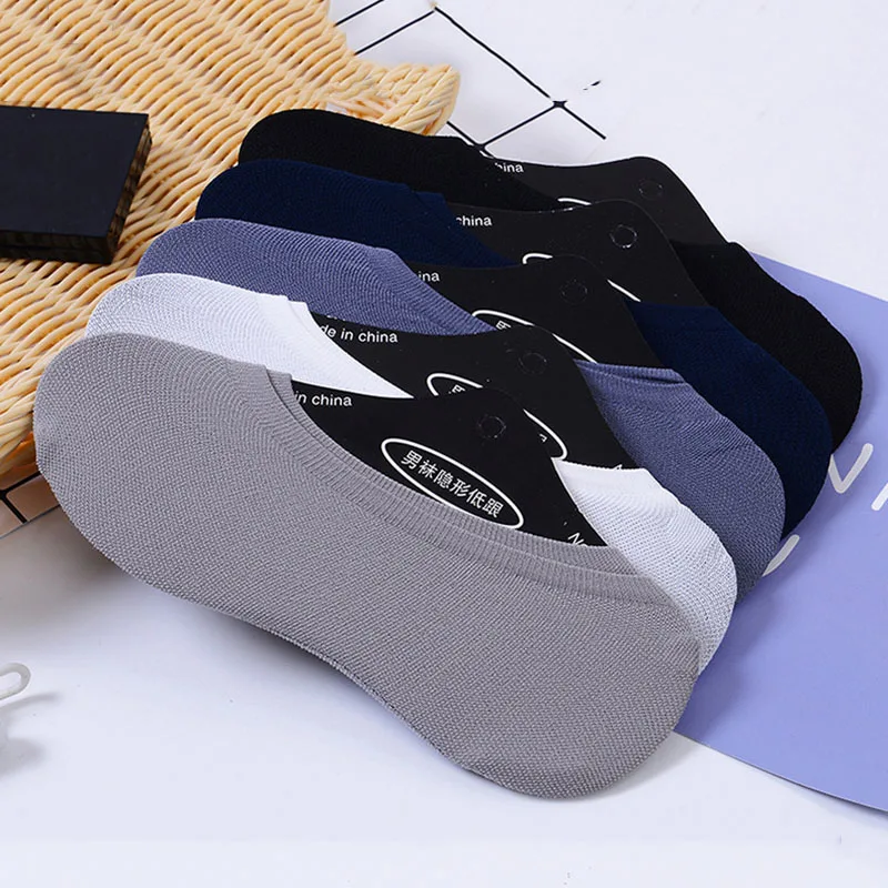 2023 New Men's Invisible Socks Breathable Mesh Solid Cotton Boat Socks Silicone Non slip Men's Slippers Socks Wholesale 5 Pairs