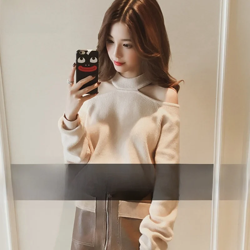 

Trendy oulder Bared Lazy Sle Women's Sweater Loose Knitted Base irt Outerwear round Ne Long Sve Commute Sle Pure...