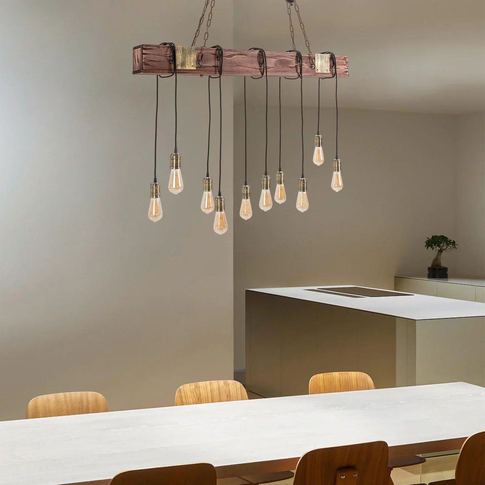 Lustre interno moderno Bymaocar com 10 luzes com altura ajustável, luminária de teto quadrada grande para sala de jantar e sala de estar