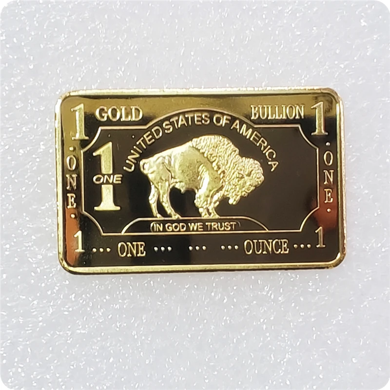 Gold Plated Bullion Beauty Bar United States Of America 1 Troy Ounce Replica Gold Clad Buffalo Bar