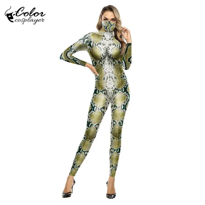 Color Cosplayer Python Jumpsuit Snake Cosplay Costume Halloween Animal Bodysuit Zentai Couple Catsuits 3D Print Jumpsuits