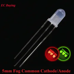 100Pcs/10pc 5mm F5 Fog LED Diode Bi-Color Diffused Red Green Common Cathode/Anode Round Light Emitting Diodes Indicator Lamp DIP