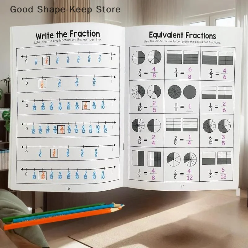 1Pcs Primary School Math Cognitive Test Book Basic Fraction Learn And Practice Training Workbook Fraction Fact Teaching Aids