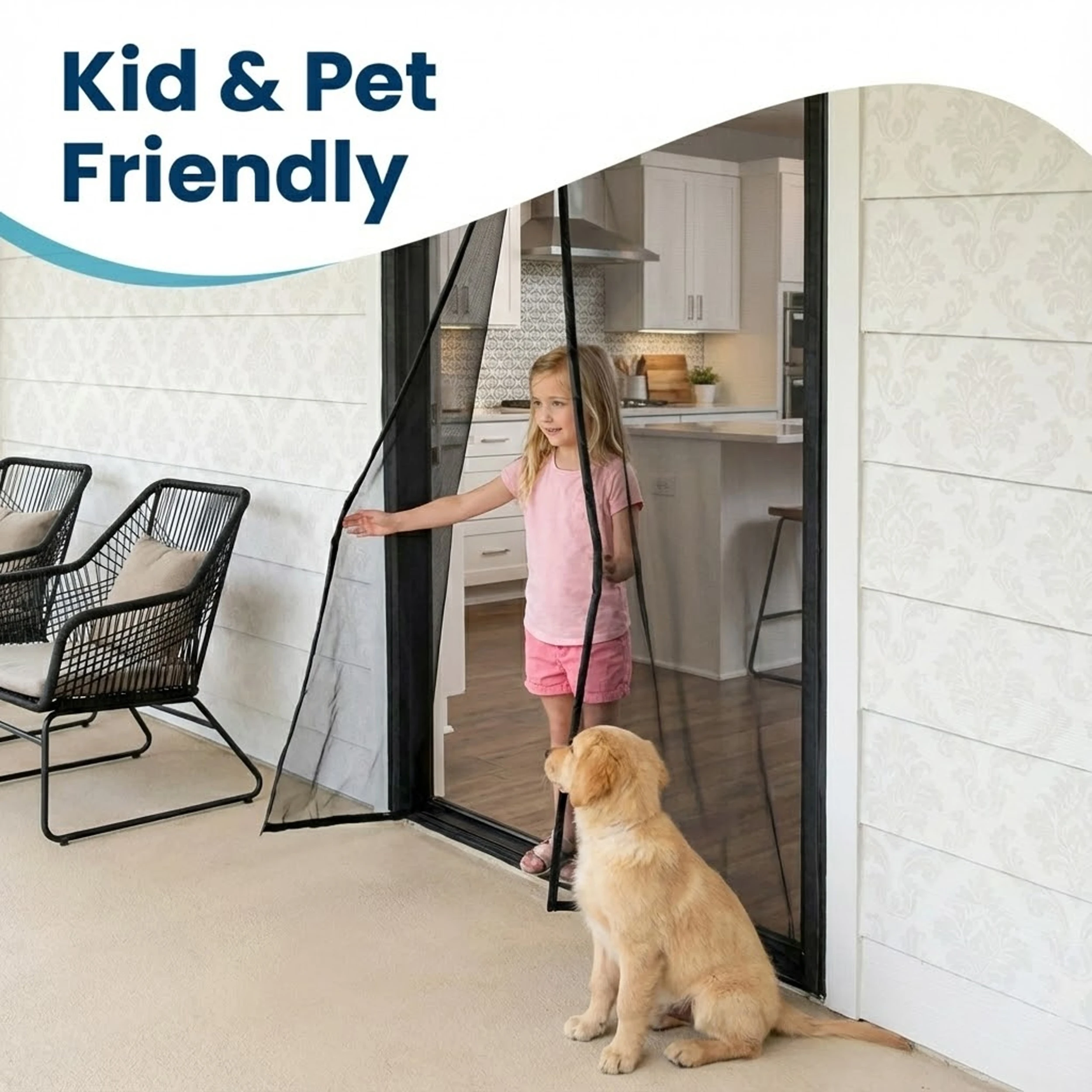 Black Insect Screen Door Curtain, 100+ Sizes, Breathable Mosquito Net, Hook & Loop Easy Install for Home Office