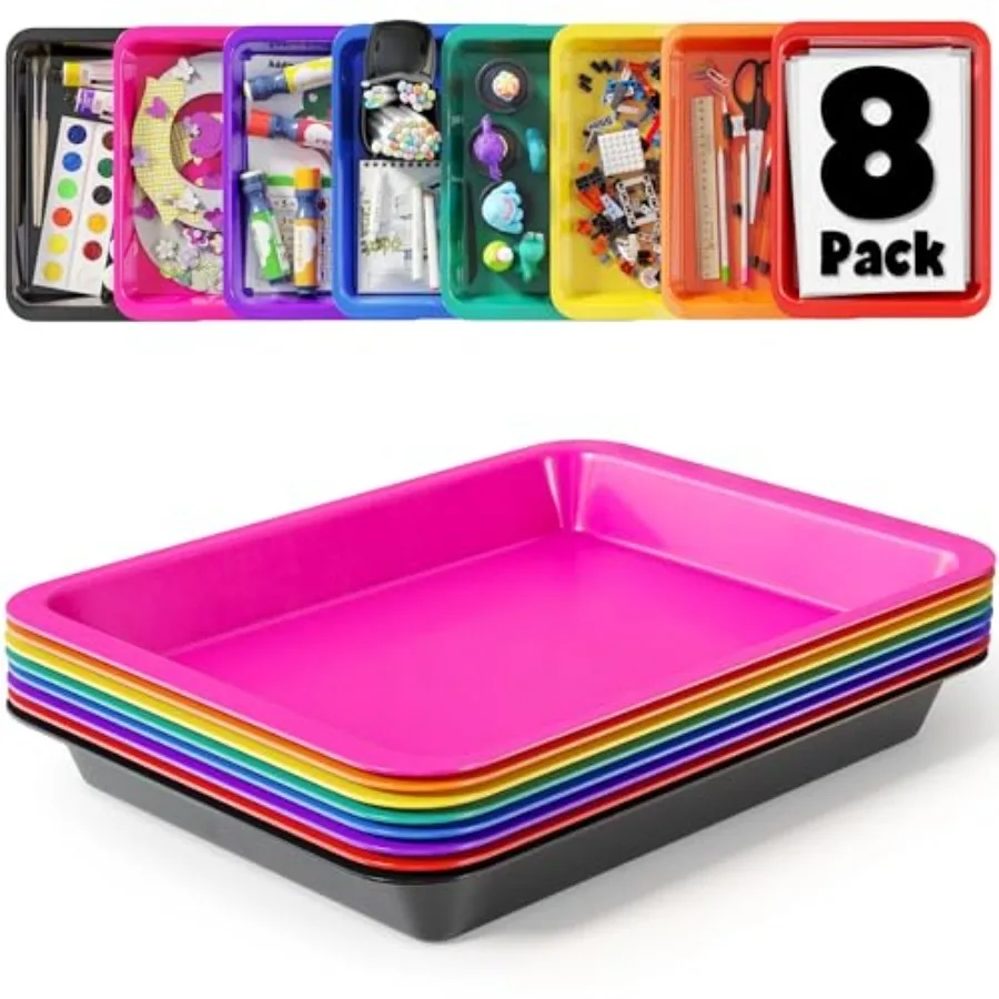 

Set of 8 Art Trays for Great for Lego Sand Crafts Painting Montessori Rainbow Tray for Classroom Craft Trays for