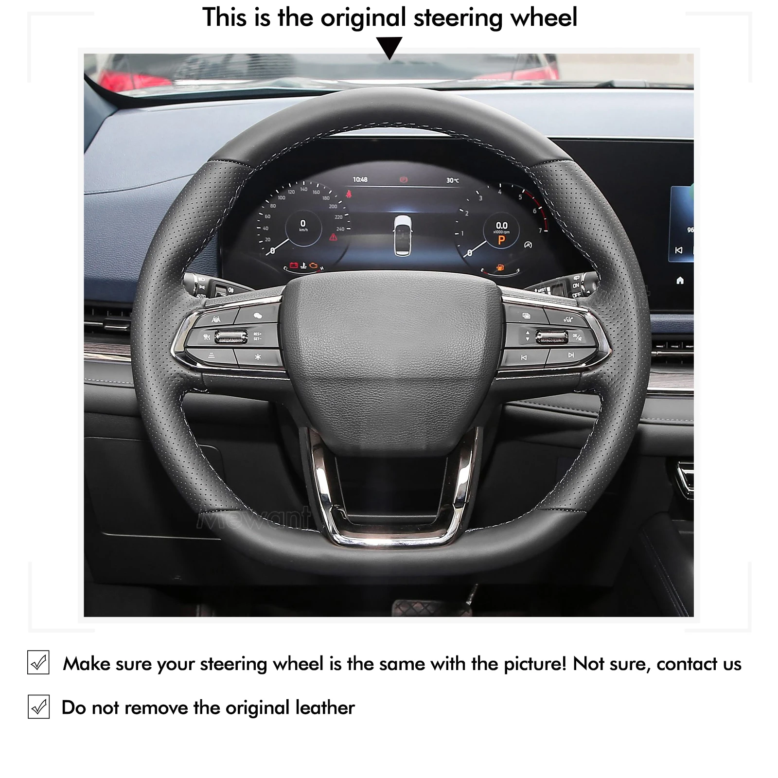 Mewant Black Artificial Leather Car Steering Wheel Cover for Ford Territory 2023-2024