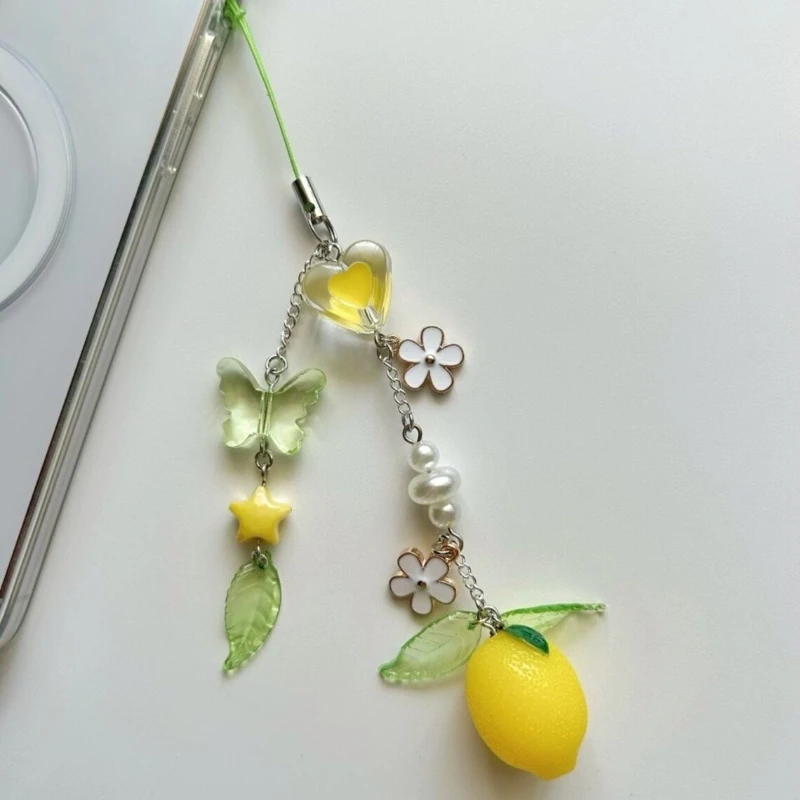 Y2K handmade fruit lifting mobile phone chain Lemon Charm with Flowers