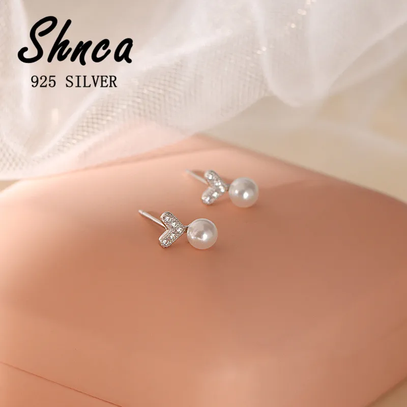 Cute Sweet 925 Sterling Silver Pearl Cubic Zirconia Buds High Quality Stud Earrings For Women Girl CXE015