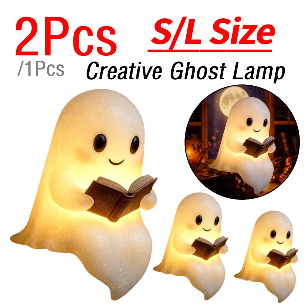 1/2Pcs Cute Ghost Reading Lamp Adorable Ghost Night Light for Christmas Decor Book Lovers Cartoon Ghost Bedside Lamp for Reading