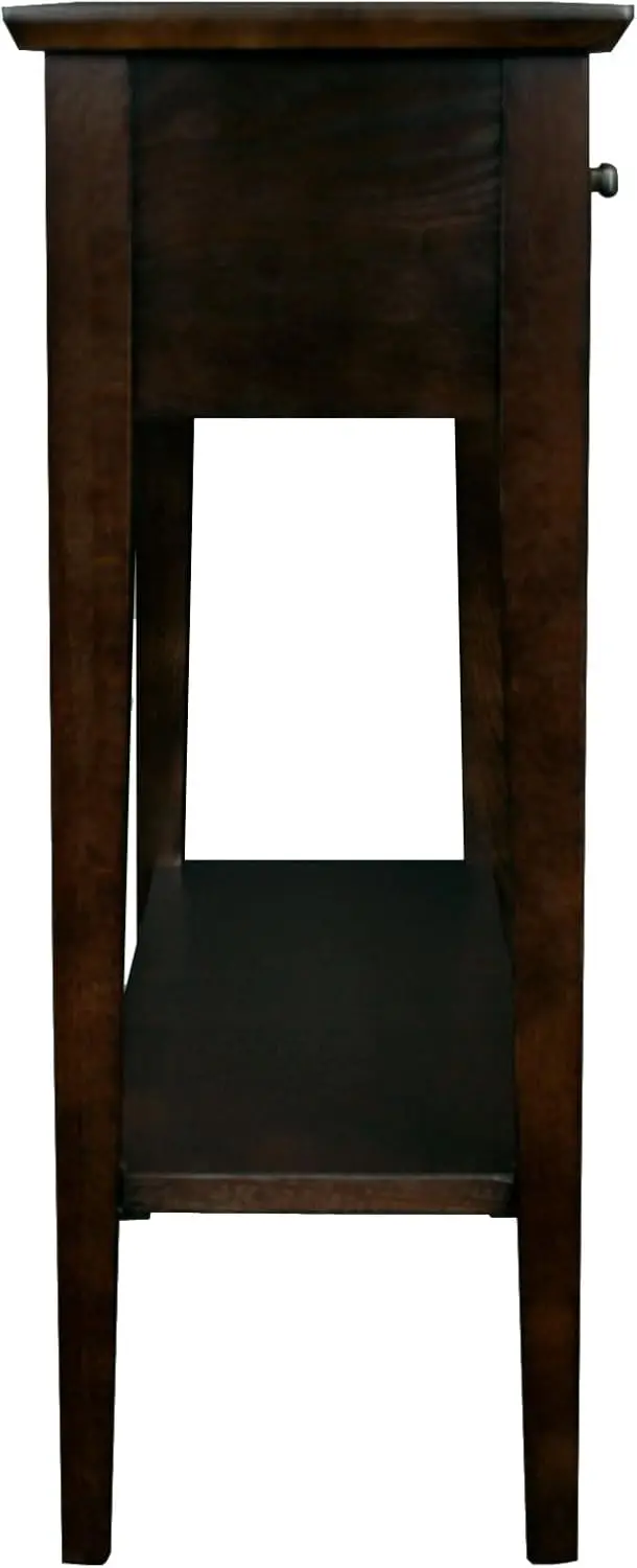 Teegan Solid Wood Hall Entryway Console Sofa Table with Shelf and Two Drawers Chocolate Oak Brown Perfect for Entryways Hallways