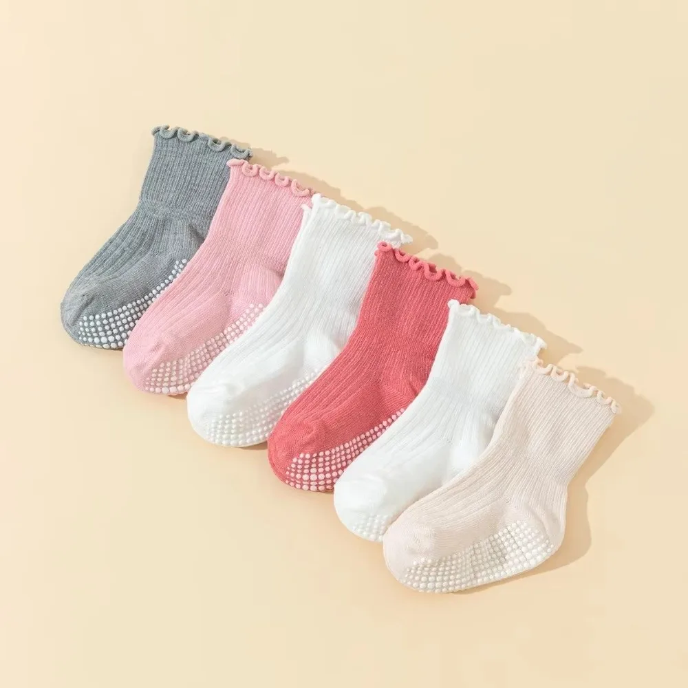 6 Pairs 6 Pairs Pack Anti-Slip Socks Breathable Fabric Ruffled Design Newborn Socks Floor Socks All Season All Season Socks