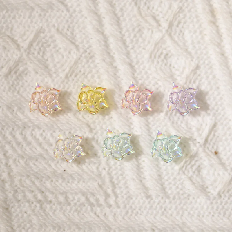 50Pcs/Lot New Aurora Butterfly Manicure Lotus Coral Stereo White Flower Plated Color AB Girl Heart Japanese Resin Nail Jewelry