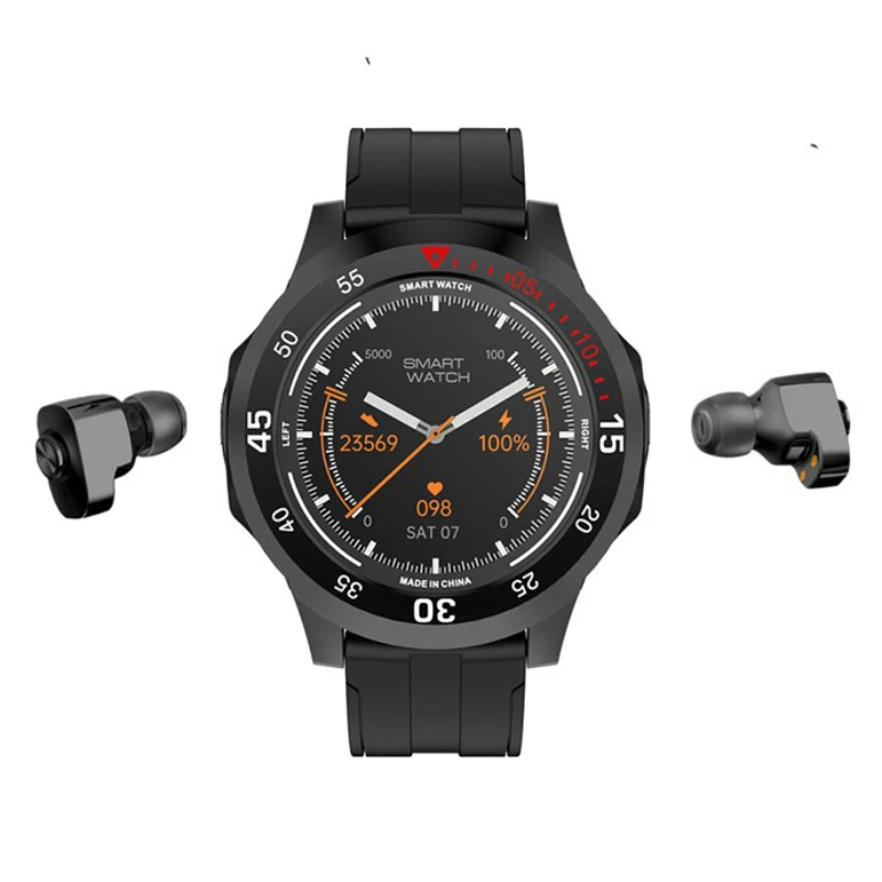 Smart Watch com TWS fone de ouvido sem fio, freqüência cardíaca, monitoramento da pressão arterial, música local, lembrete de chamada Bluetooth, fone de ouvido, novo