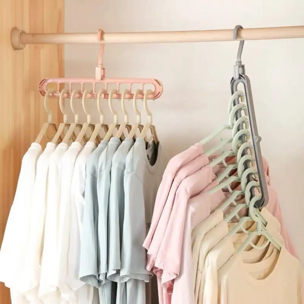 9-Hole Wardrobe Storage Rack Folding Space-saving Foldable Clothes Hanger Anti-slip 360 Degree Rotation Clothes Drying Rack