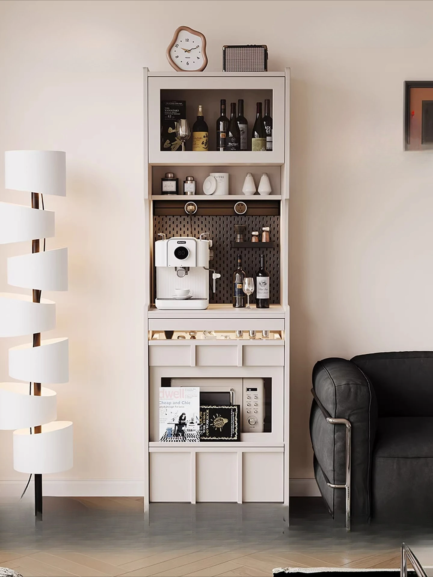 

French cream style solid wood sideboard small against the wall narrow office pantry living room home storage high wine cabinet