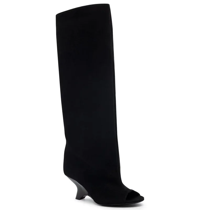 New Peep Toe Stiletto High Heels Women Boots Hollow Out Knee-High Boots Women Party Slip-On Long Tube Boots Women Botines Mujer
