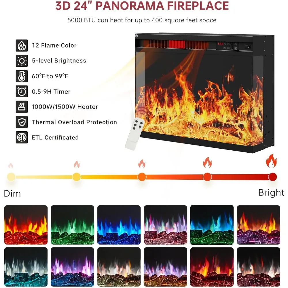 

59'' Fireplace TV Stand with 3-Sided Glass, TV Cabinet for TVs up to 65, Modern Media Entertainment Center