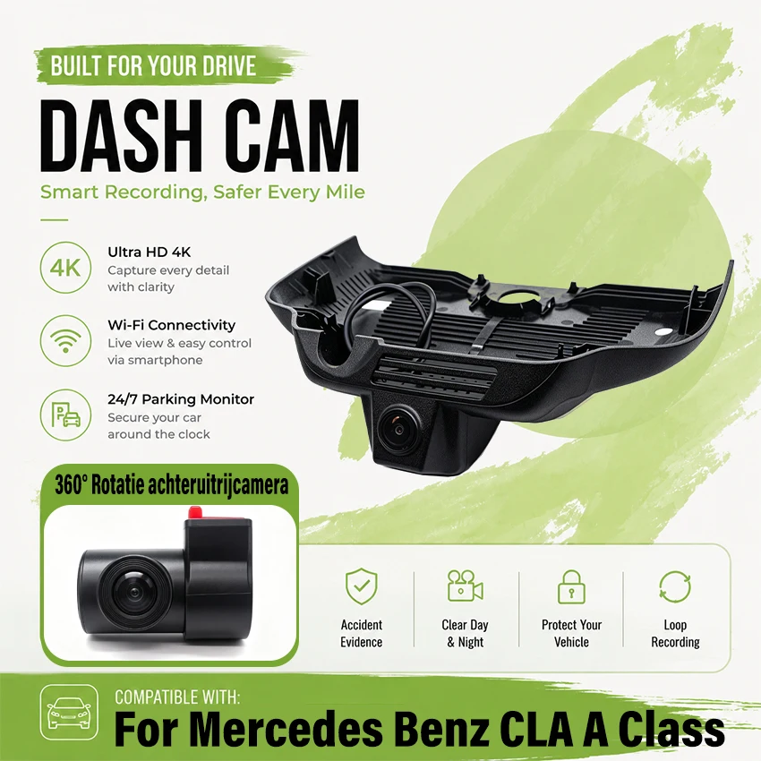 4K Front And Rear Camera Wifi DVR DashCam For Mercedes-Benz A Class W177 A220L 2019 2020 For MB CLA Class C177 cla250e 2020-2022