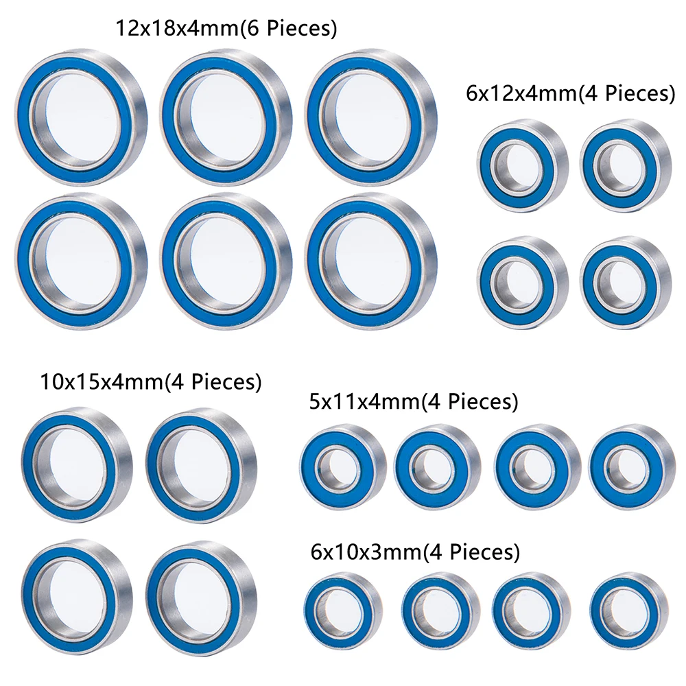 MIBIDAO 22Pcs/lot Complete Wheel Hub Bearing Chrome Steel For 1/10 Tenacity Truggy SCT MT DB Pro Lasernut U4 RC Crawler