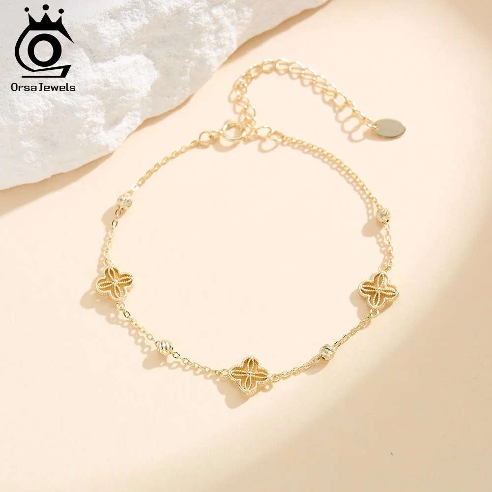 

ORSA JEWELS Элегантный браслет из серебра 925 пробы с клевером для женщин, милые роскошные очаровательные цветочные браслеты для свиданий, ювелирные изделия APB10