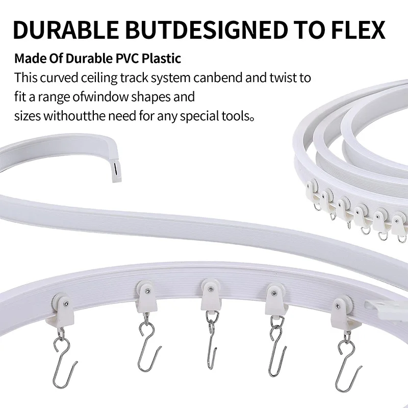 รางม่านโค้งงอได้ยืดหยุ่น1-6ม. ห้องนอนระเบียงห้องน้ำ penyekat ruangan รางเงียบเพดานอุปกรณ์ของประดับหน้าต่างบ้าน