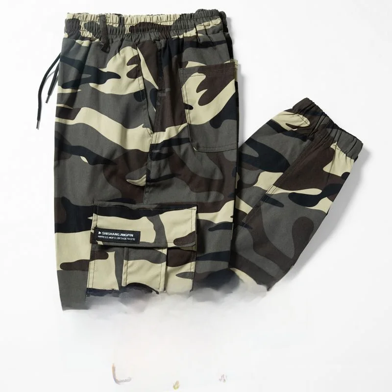 

Autumn Camouflage Work Trousers Men's Elastic Cuffed Sports Leisure Workwear Ice Silk Durable High Waist Youthful Sle