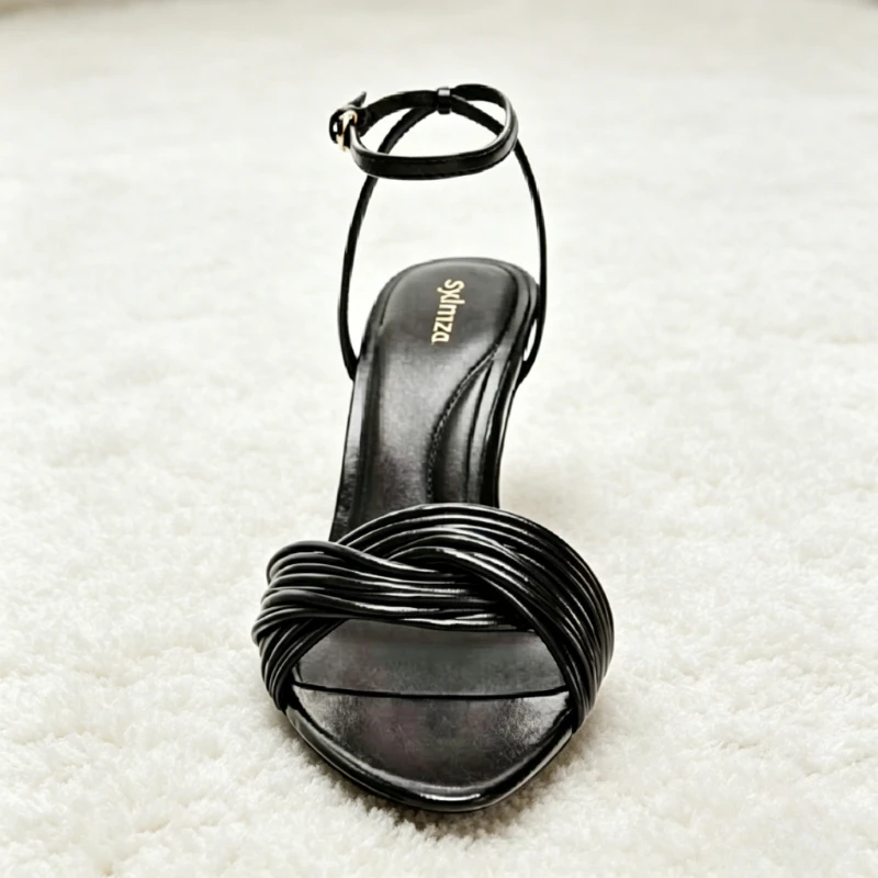 

Elegant Ankle Strap Heeled Sandals Women Fashion Cross Strap Design Summer Heels for Ladies Luxury Party Stiletto Designer Shoes
