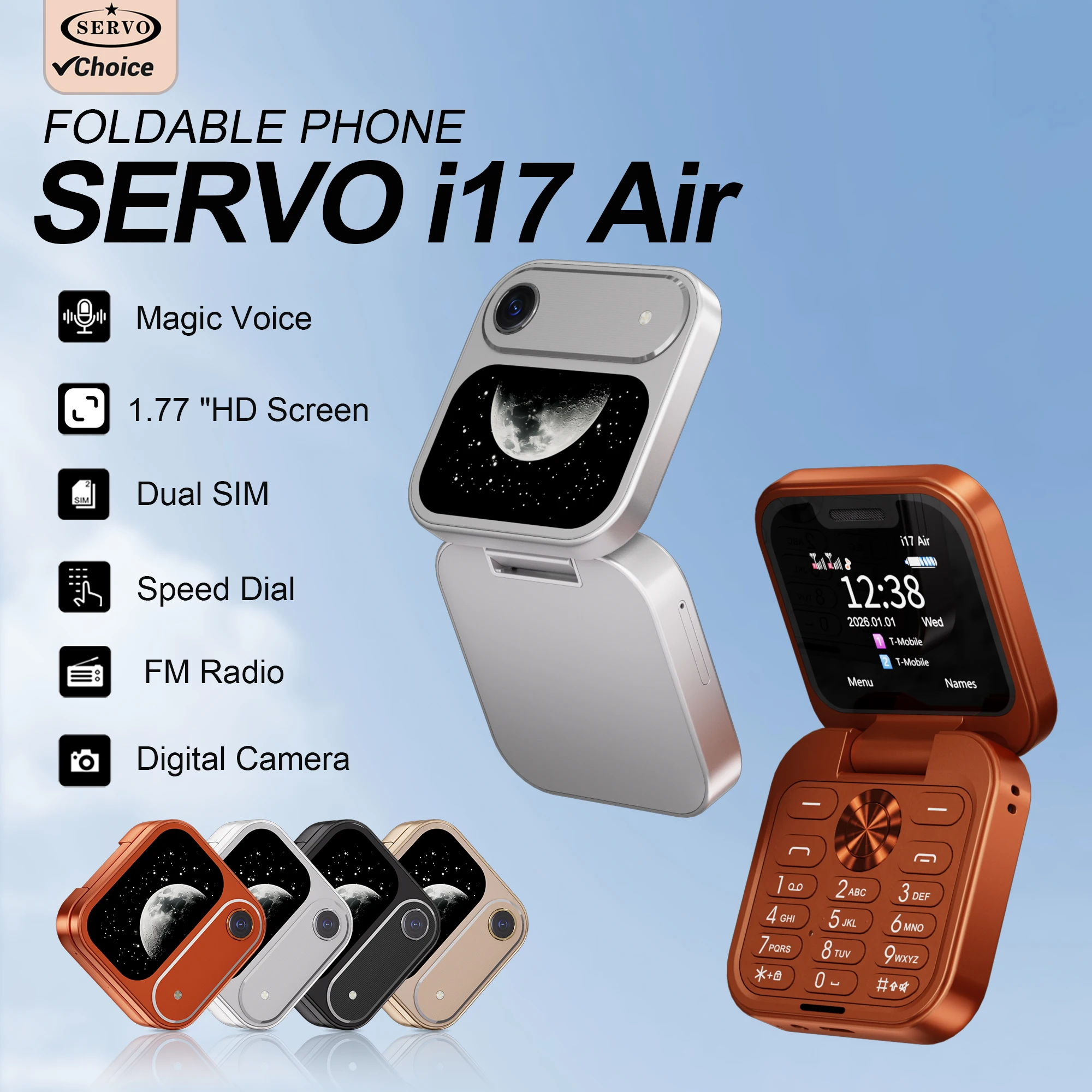 SERVO i17 Air mini dobrável telefone móvel velocidade dial 1.77 "display voz mágica 2g gsm cartão sim duplo lista negra rádio fm flip celular