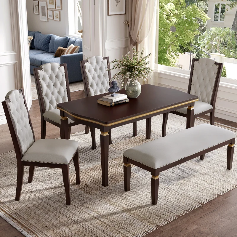 

Наборы мебели для кухни и столовой из 6 предметов. Прямоугольный стол 60 дюймов, 4 стула с высокой спинкой и 1 скамейка. Доставка из США.