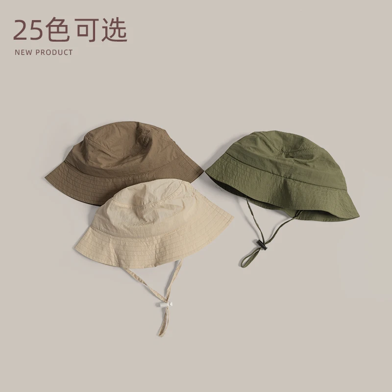 Ins Solid Color Casual Bucket Hats for Men and Women with Summer Thin Quick-drying Sun Protection Versatile Drawstring Basin Cap