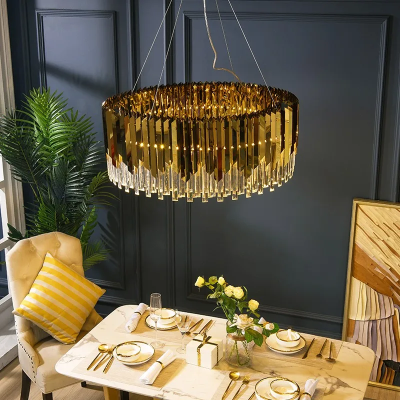 

Design Crystal Chandelier Living Room Decortion Crystal Lighting Kitchen Oval LED Hanging Lamp Bedroom Round Gold Cristal Lustre