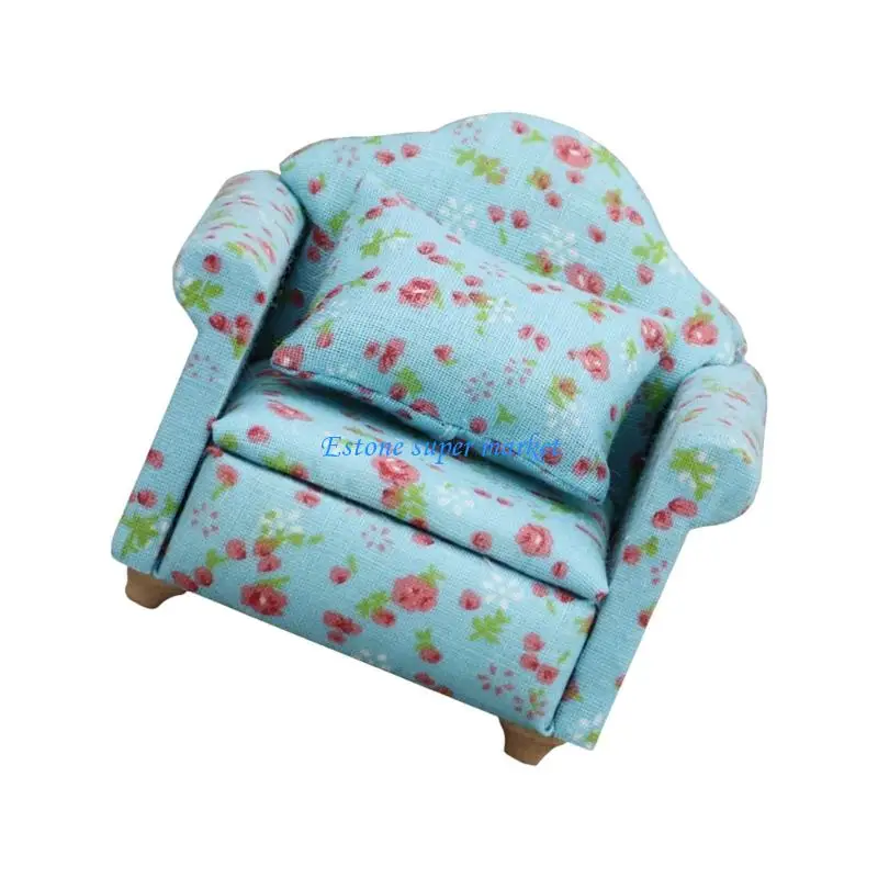 

090B Doll House Sofa Model Figure with Flower Pattern 1/12 Miniature Furniture Safe For Parent Child Interactive Play