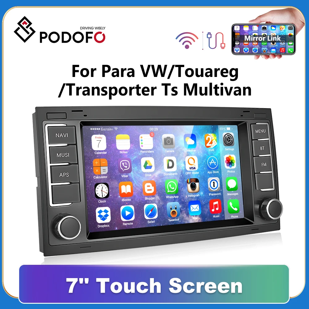 Podofo CarPlay Android Car Radio For Volkswagen Transporter T5 Multivan Multimedia Player GPS Stereo Intelligent System Unit RDS