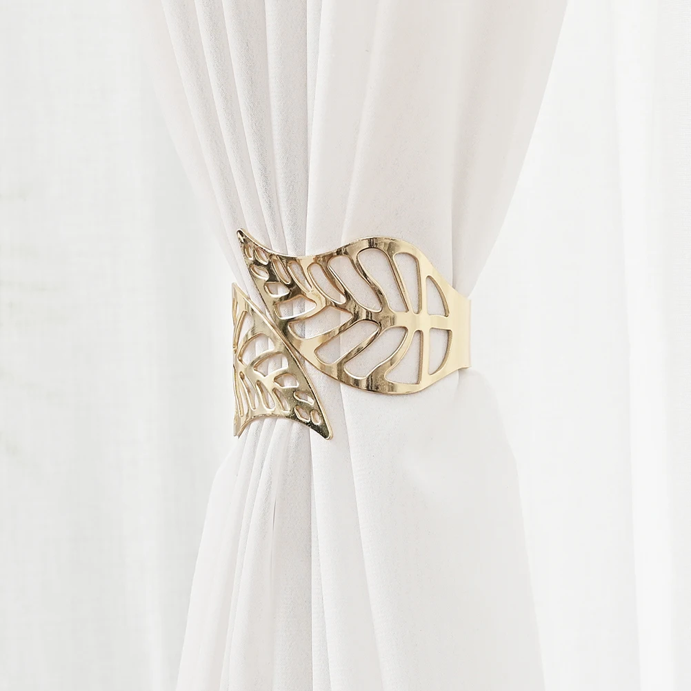 

2pcs Curtain Tiebacks Alloy Buckles Hollow Leaf Design Easy Remove Metal Fixing Curtains Home Decor Bedroom Living Room