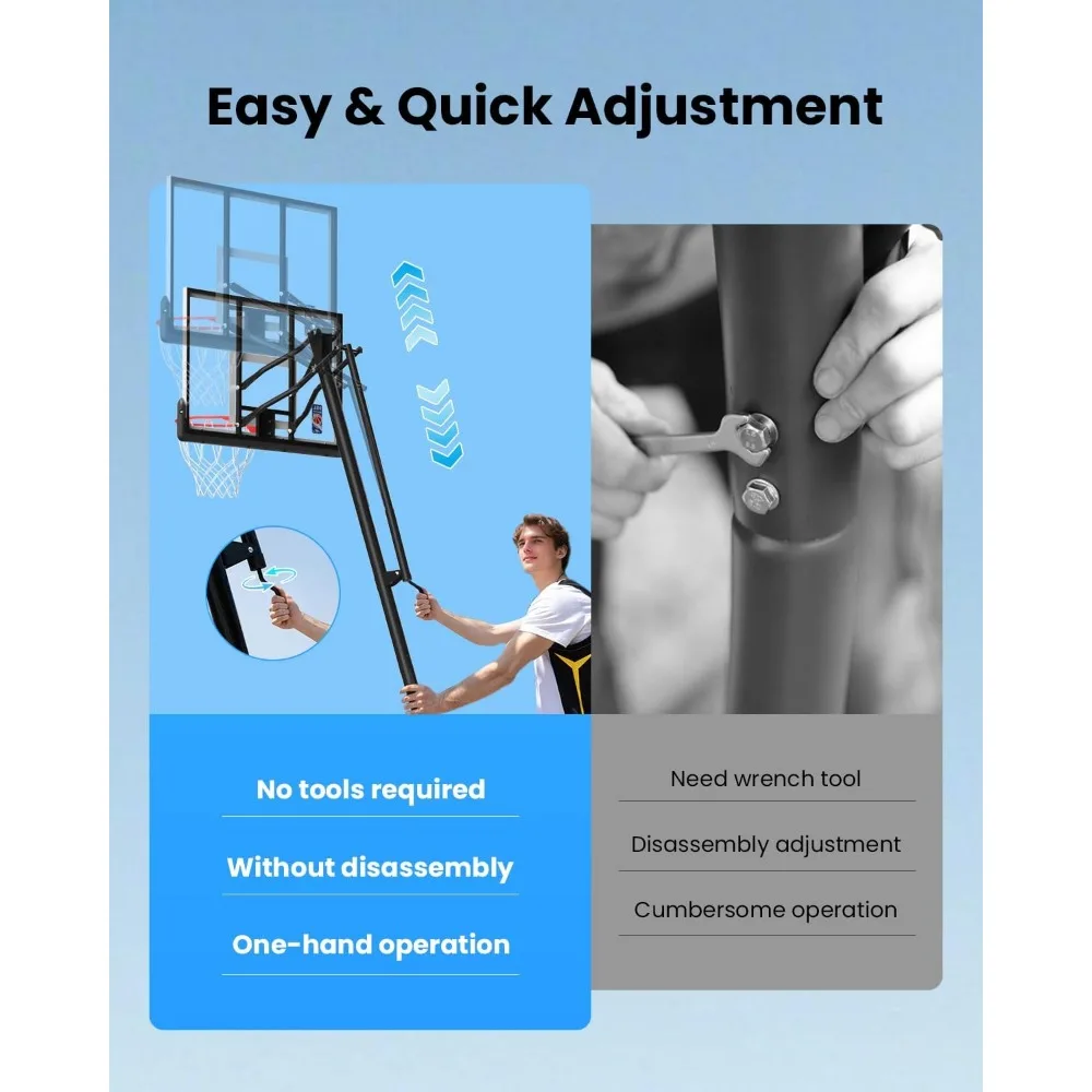 Cesta de basquete externa portátil com 52 cestos inquebráveis, altura ajustável de 10 pés, ideal para pátios de quintal