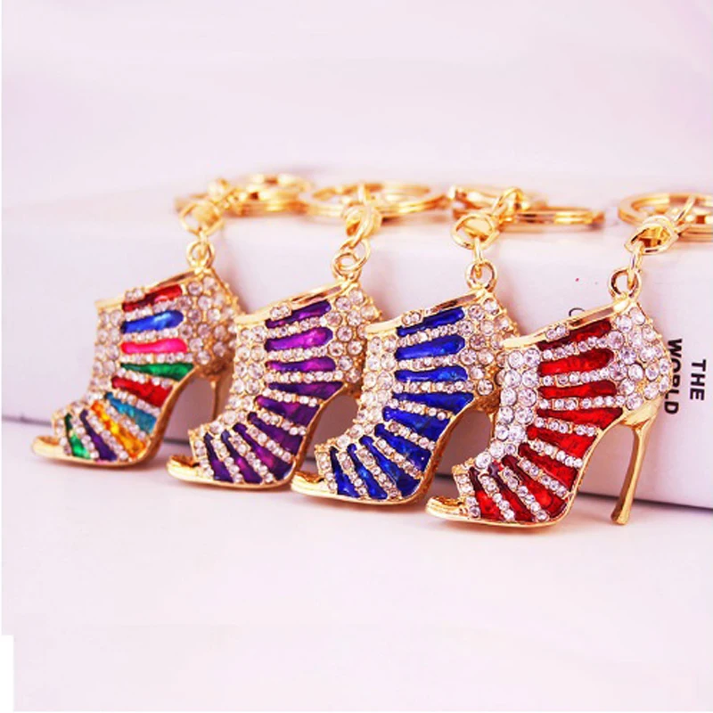 Fashion Crystal High Heels Car Keychain Women Handbag Pendant Bag Keyring Accessories Friend Gift