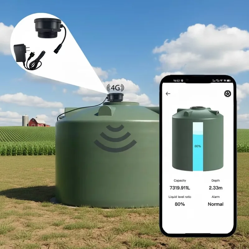 Smart Ultrasonic Level Gauge Wireless Tank Level Monitor 4G WiFi Cloud Alert Liquid Depth Detector For Water Oil Storage Tank