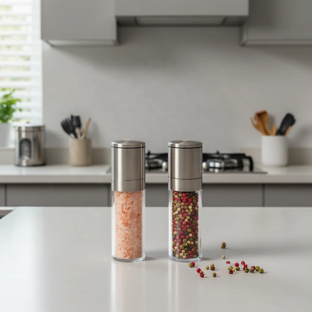 Salt and Pepper Grinder, Household Dual Purpose Seasoning Mill with Adjustable Roughness, Manual Refillable Spice Shaker