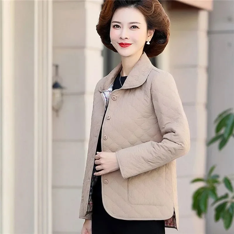 2023 Fashion Simple Women\'s Wear Simple Lightweight Cotton Clothes Mom\'s Wear Autumn/Winter Button Noble Solid Cotton Coat Coat