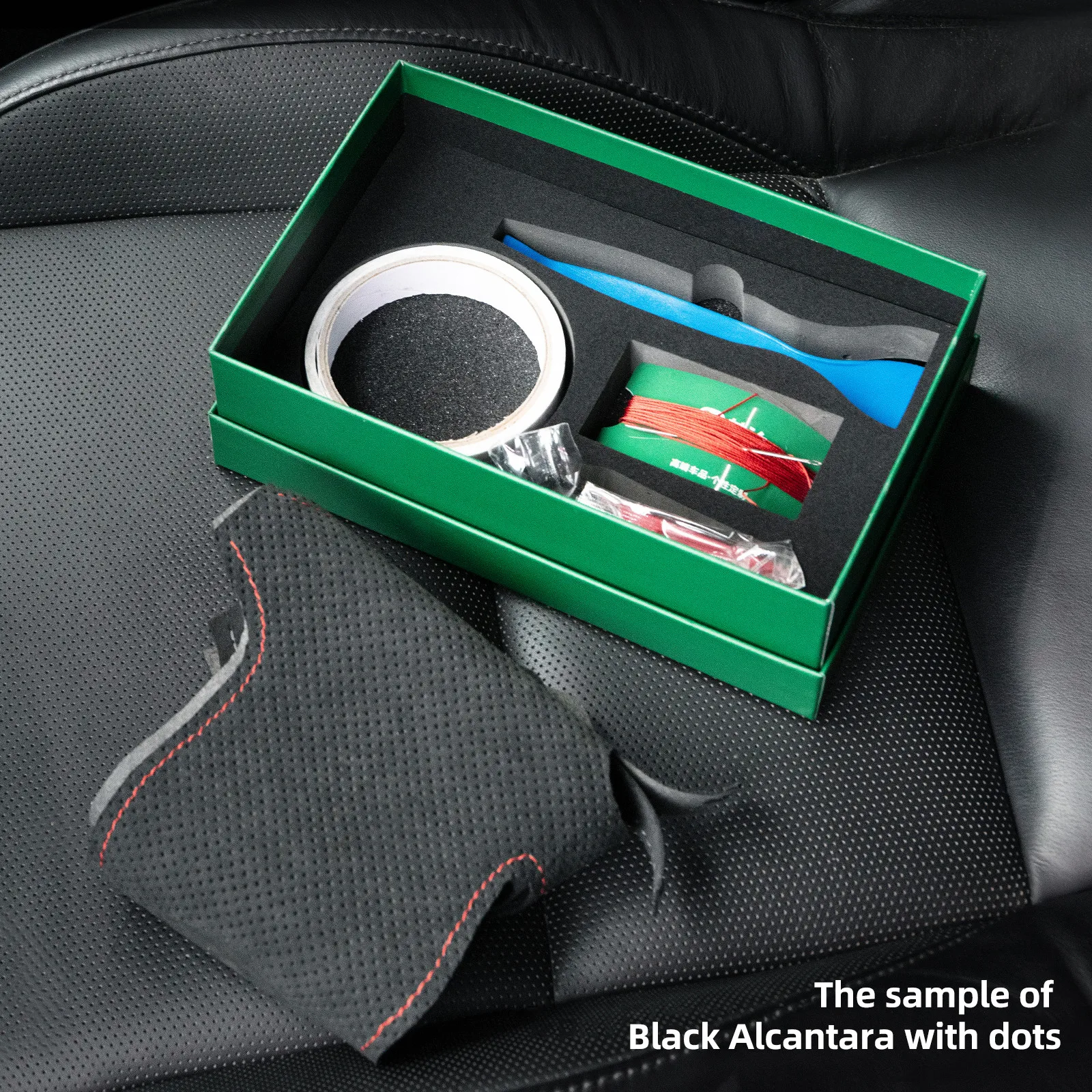 Hand Stitch Steering Wheel Cover Using Alcantara Material for Model 3 Highland 2023-2026 (Green Stripe) view 4