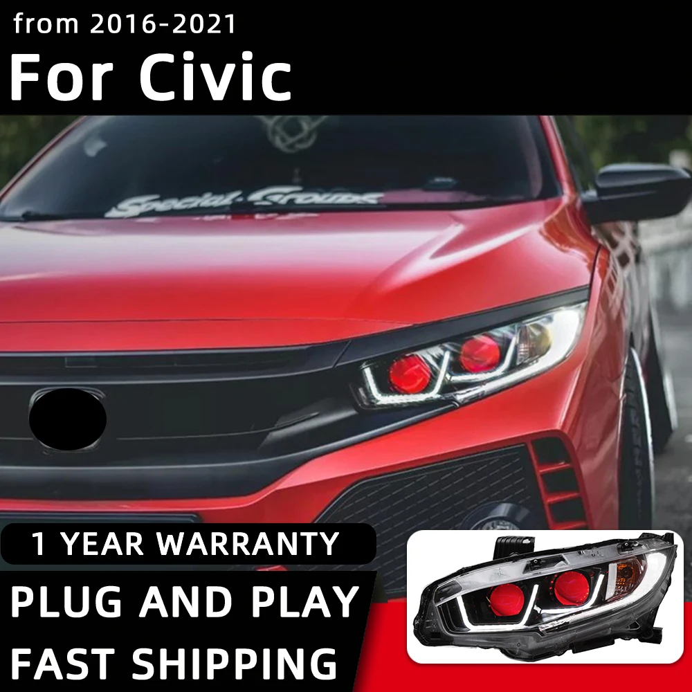 Car Styling Headlights for Civic LED Headlight 2016-2021 New Civic X Head Lamp DRL Signal Projector Lens Automotive Accessories