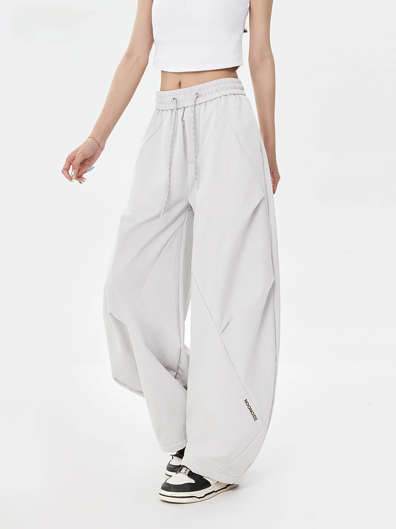 

Серые повседневные брюки EDX для женщин, весна-лето, новые, с эластичной талией, плиссированные, быстросохнущие, в уличном стиле, свободного кроя