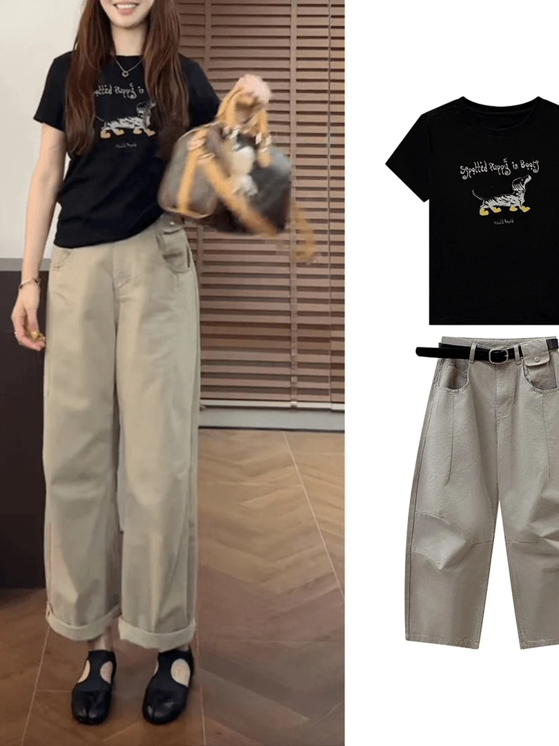 

Summer 2026 Casual Printed Short Sleeve T-Shirt And High Waist Straight Leg Pants Women's Fashion Set Lightweight round Neck
