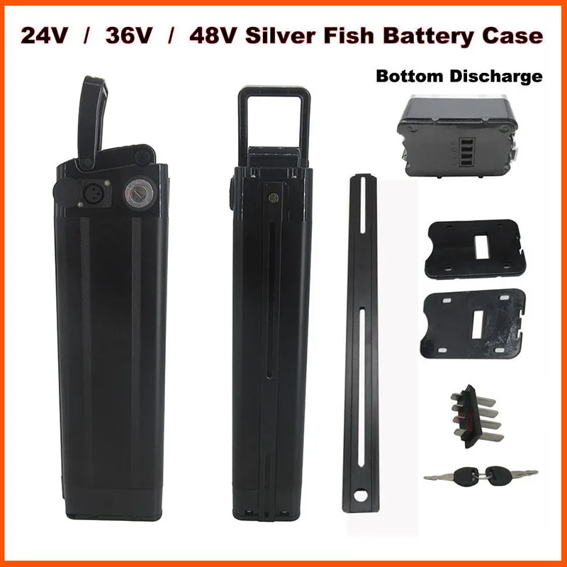 24V 36V 48V Electric E Bike Bicycle 7S 10S 13S 18650 Battery Box Case Cover Empty Silver Fish Ebike Aluminum Housing Accessories