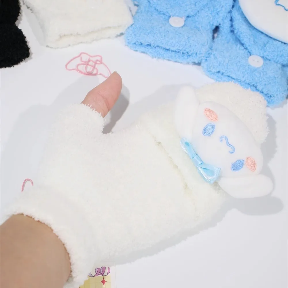 Kawaii Sanrio Clamshell Gloves Hello Kitty Cinnamoroll Kuromi Cute Thickened Warm Dew Fingers Warm Hands Autumn Love Girls Gift