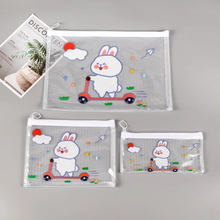 Cute Cartoon Rabbit File Bags Waterproof Transparent PVC Zipper Bag Student Stationery Bags