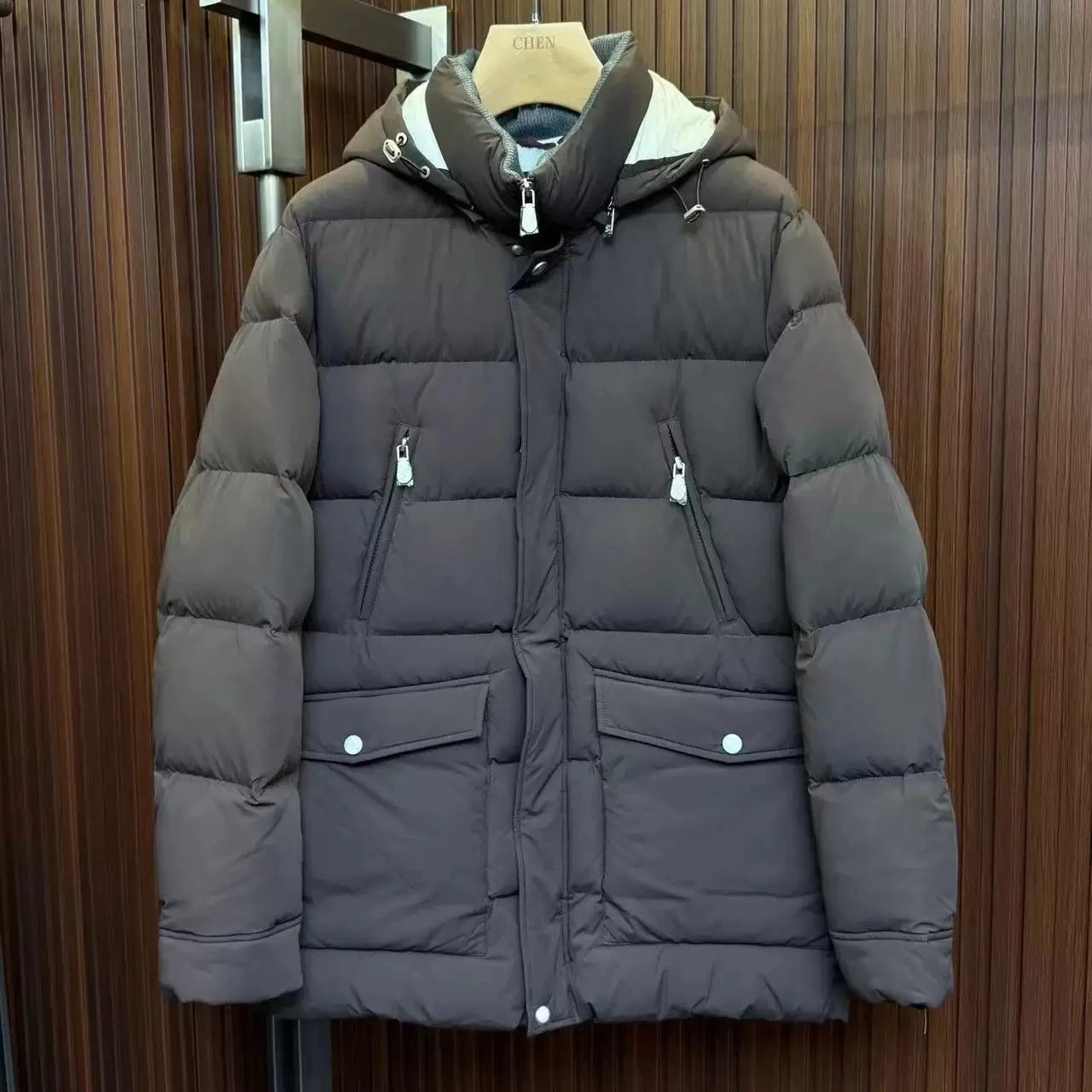 Italy BC old money style men's medium and long hooded down jacket casual windproof jacket